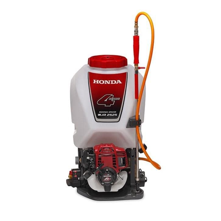Engine-driven backpack sprayer with hose and spray lance